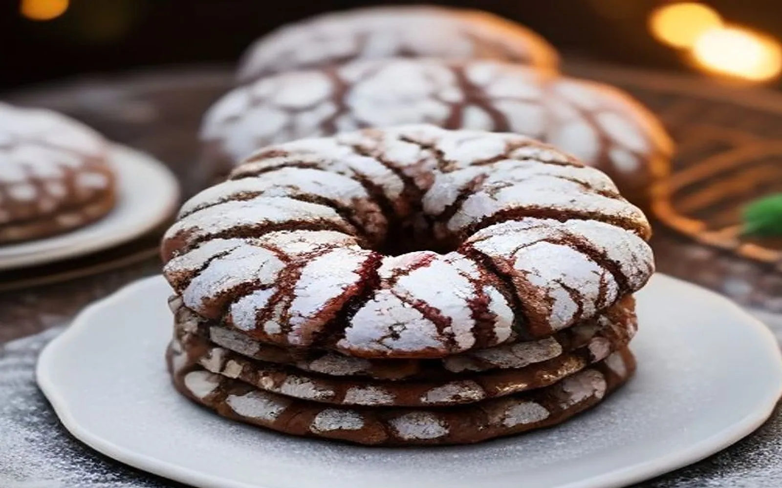 Gluten-free chocolate crinkle cookies on a plate