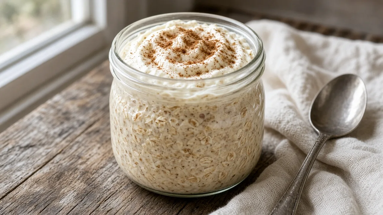 Gluten-free cinnamon roll overnight oats on a plate