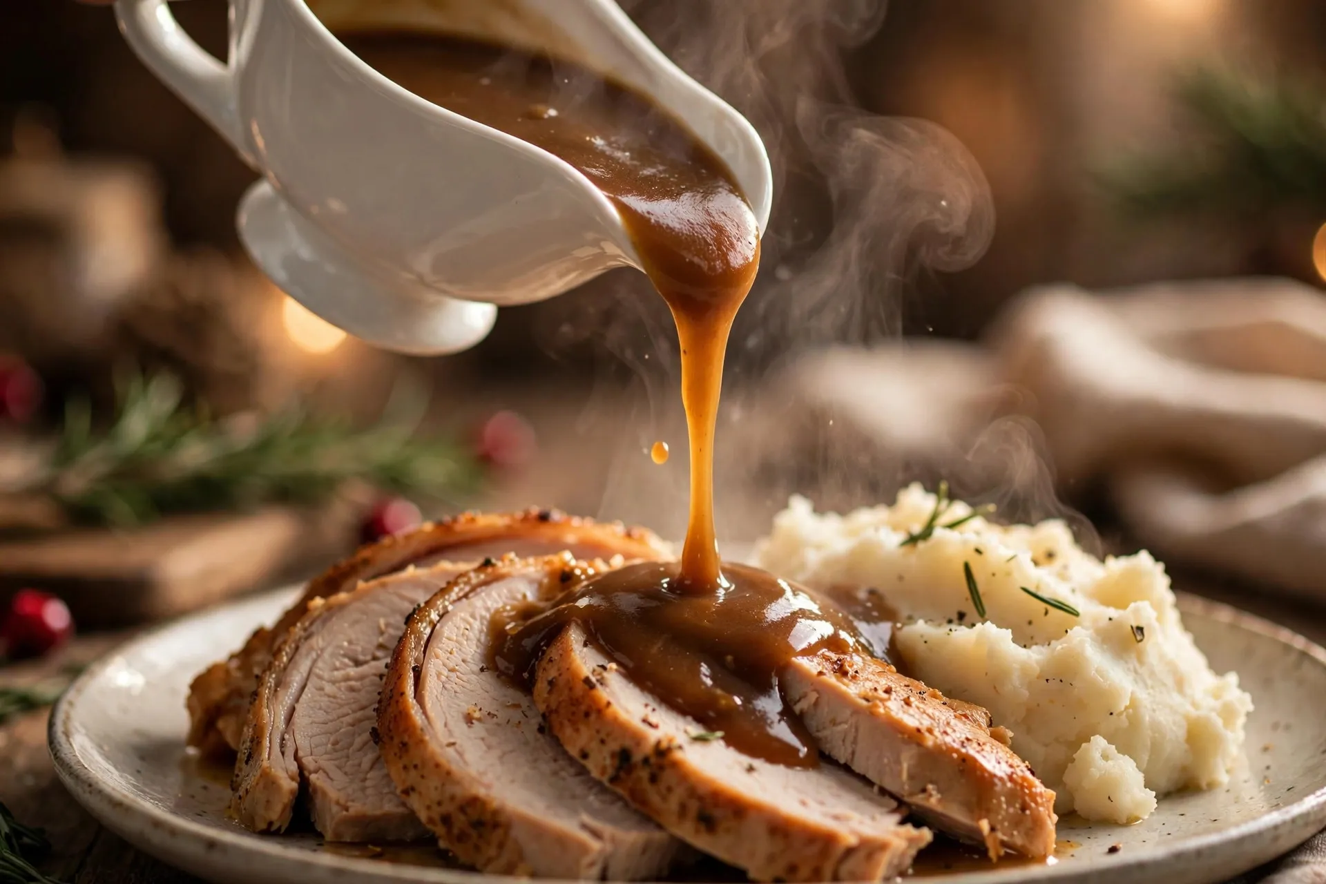 Gluten-free turkey gravy on a plate