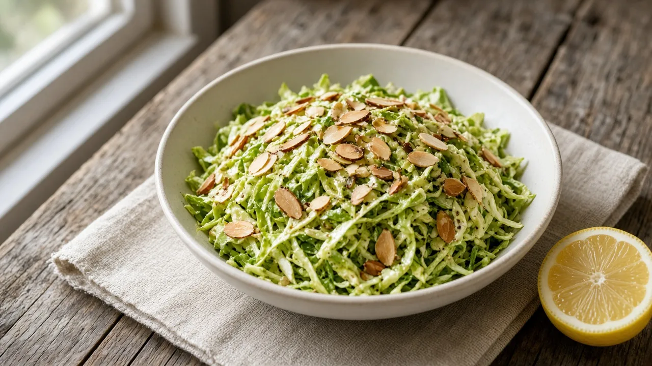Gluten-free shaved brussels sprout salad on a plate
