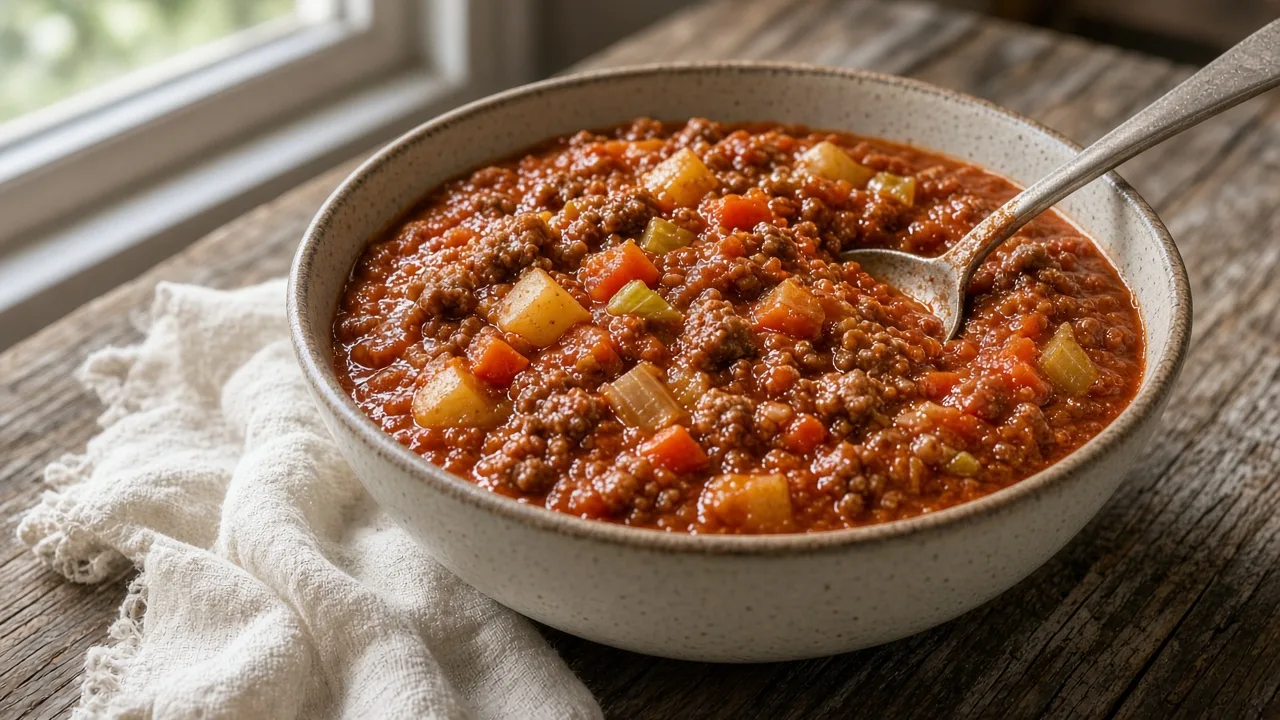Gluten-free classic beef chili on a plate